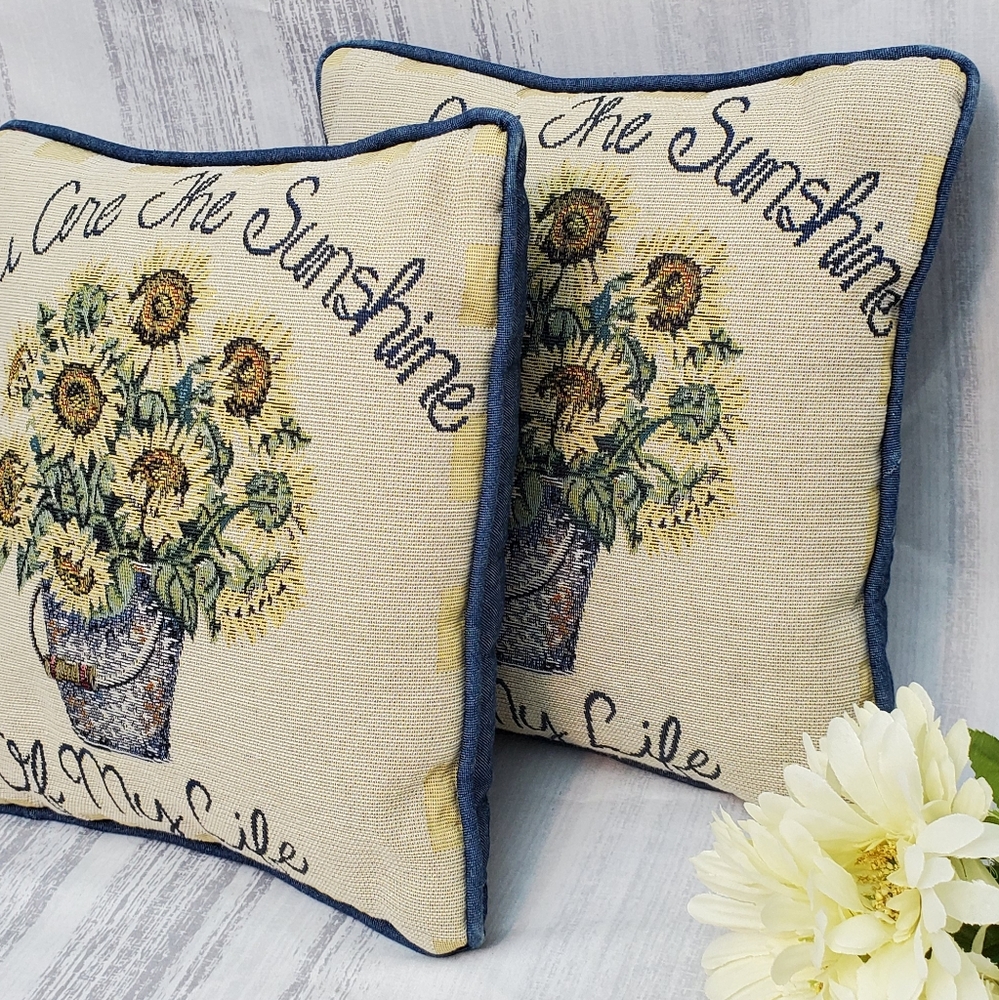 2 Sunflower Tapestry Throw Pillows 12" - Picture 7 of 13